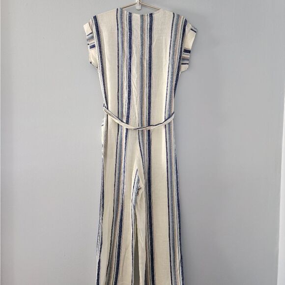 MONTEAU Women's Striped Button Front Sleeveless Jumpsuit Size Small linen - Picture 2 of 7